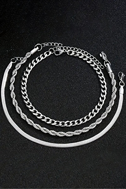 The Collection 6-Piece Stainless Steel Men's Necklace and Bracelet Set (3 Necklaces + 3 Bracelets)