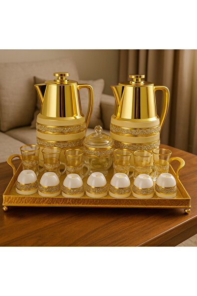 Radin طقم ترموس من 22 قطعة، 2 ترموس، 6 أكواب شاي مع 6 ملاعق، 6 أكواب قهوة، صينية واحدة، وعاء سكر واحد للمنزل