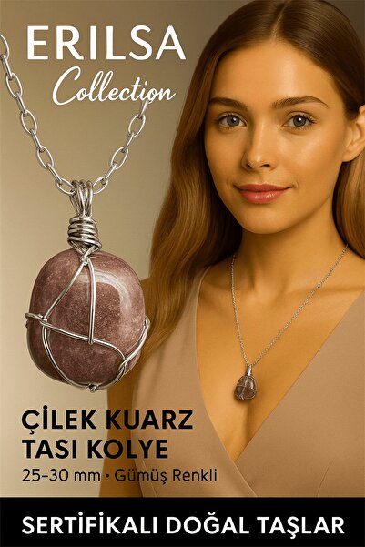 Erilsa قلادة من حجر الكوارتز الطبيعي الملفوف بسلك فضي معتمد - حجر الحب والإne...