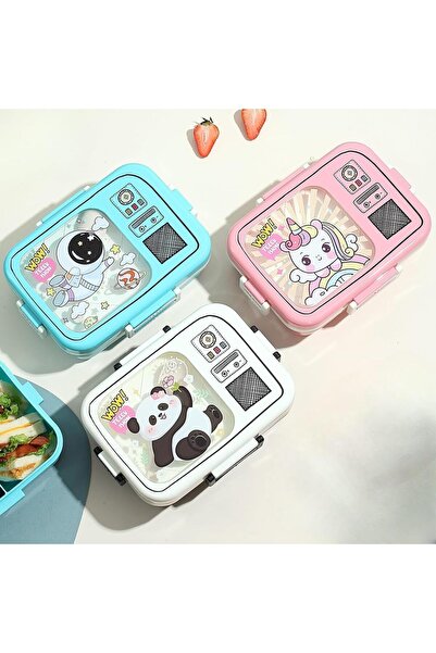 Twisoo Dual Layer Bento Lunch Box with 3 Compartments – Microwaveable Retro Cartoon Lunch Containe
