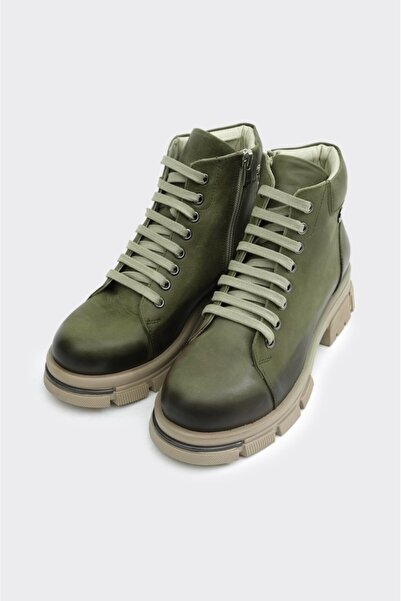 derinet Hakiki Deri Fermuarlı Bağcıklı Kadın Bot