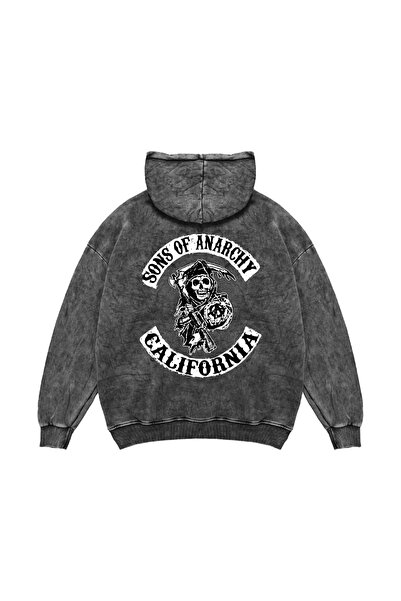 Bak Moda Hanorac negru lavabil unisex cu imprimeu Sons Of Anarchy