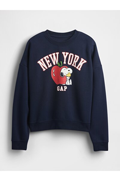 GAP Kadın Lacivert Snoopy Grafikli Logo Sweatshirt