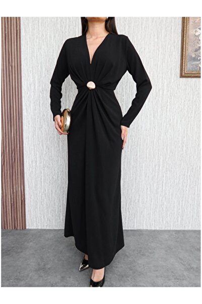 ESRAHELVACI İstiridye Aksesuarlı Uzun Kol Elbise