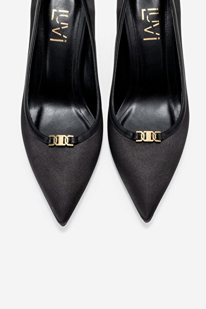 LuviShoes Milos Black Satin Buckle Women's Heeled Shoes