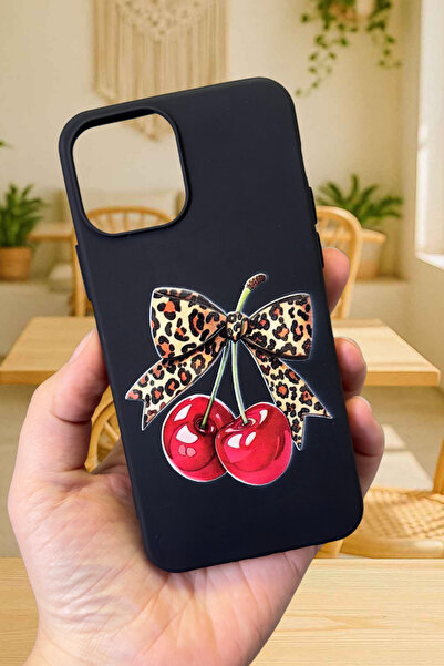 Vip Case iPhone 12 /12 Pro Uyumlu Kiraz Leopar Fiyonk Desenli Silikon Darbe E...