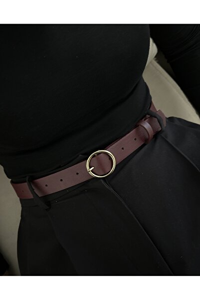 LİA KEMER Keen Yuvarlak Gold Tokalı Model Kadın Kemer Bel Kemeri Ceket Kemeri...