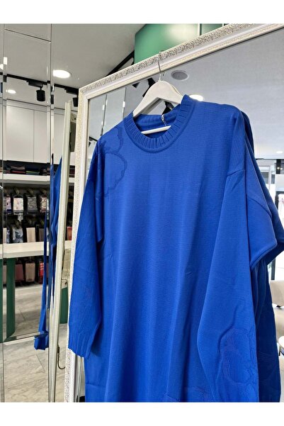MERAM BUTİK Adn Thin Knitwear Flowered Tunic - Blue - 2
