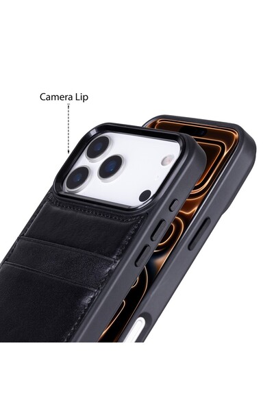 Bouletta , Apple iPhone 17 Pro Max için, Hakiki Deri, El Yapımı Kartlıklı Kılıf, İç Yüzeyi Kadife, Kö