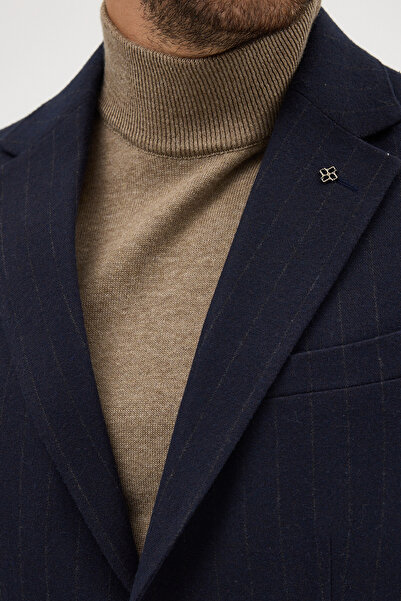 Frappoli Ανδρικό σακάκι μπλέιζερ με μονό γιακά, με υφασμάτινη επένδυση από ιταλικό ριγέ κασετίνι, με τσέπες και μισή επένδυση από την Wesyley