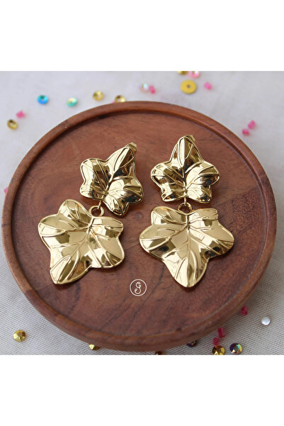 Vitastyle Gold Color Hanging Flower Leaf Figured 316L Steel Earrings 5 cm