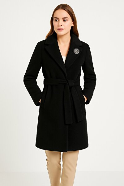 Moodbasic Taş Aksesuarlı Peluş Kürklü Kaban 1401-26k