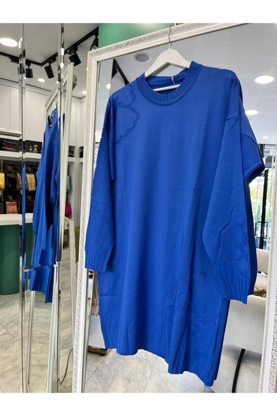 MERAM BUTİK Adn Thin Knitwear Flowered Tunic - Blue - 2
