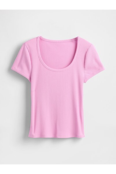 GAP Kadın Pembe Modern Fitilli Crop T-Shirt