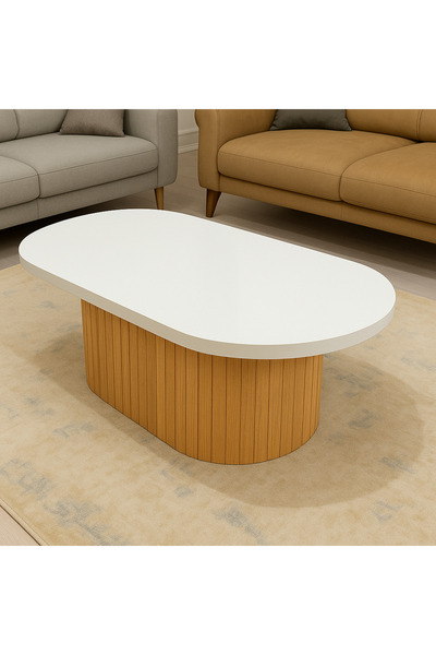 Arvessohome Oval 120x60 cm Bohem Ahşap Ayaklı Kalın Kenarlı Orta Sehpa