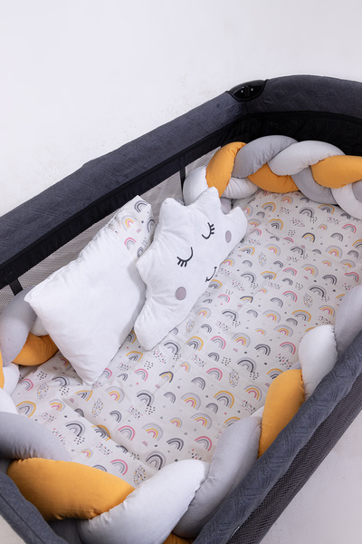 Cozibo Örgülü Park Beşik Uyku Seti Ahşap Örgülü Beşik Seti Tüm Beşiklere Uygun 70x110 70x120 70x130 60x120