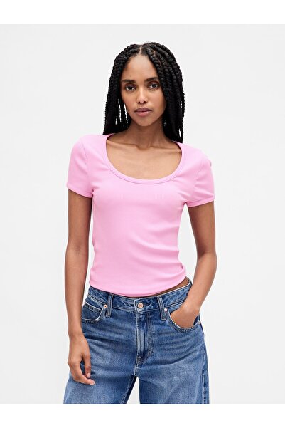 GAP Kadın Pembe Modern Fitilli Crop T-Shirt