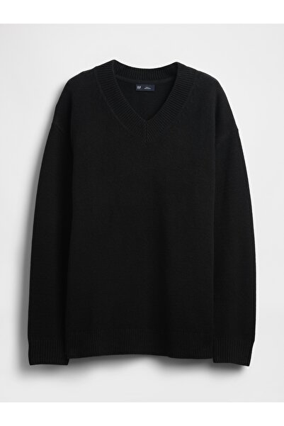 GAP Kadın Siyah CashSoft Oversized V-Yaka Kazak