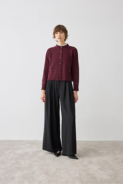 TERZİ DÜKKANI MEVA GÖMLEK YAKA TRİKO HIRKA BORDO