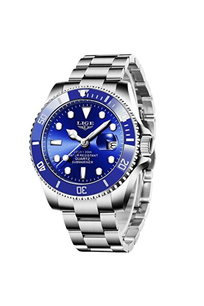 Lige Ceas bărbătesc de lux, cuarț, din oțel inoxidabil, albastru, model modern