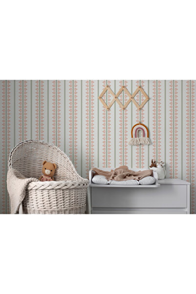 Tasarım Minimal Yaprak Desen ve Şeritler Desen Takibi Zarif Duvar Kağıdı