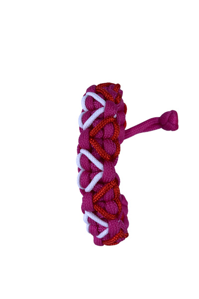 PARACORD سوار وردي مع نمط قلب أحمر وأبيض