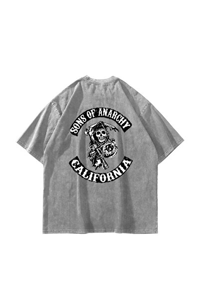 Bak Moda Tricou alb lavabil unisex supradimensionat cu imprimeu Sons Of Anarchy