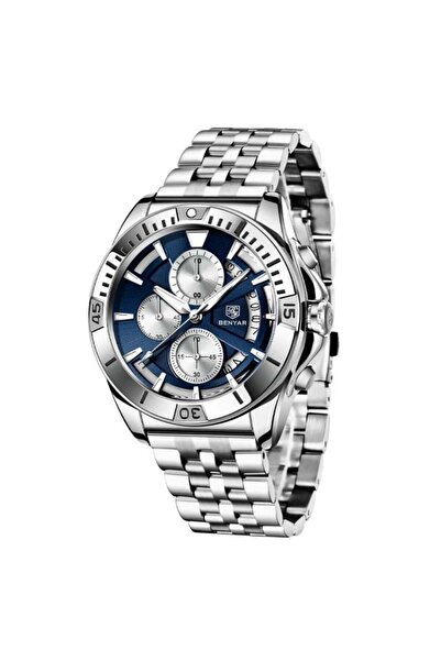 Benyar Ceas bărbătesc cuarț casual analogic oțel cu afișaj dată cronograf arg...