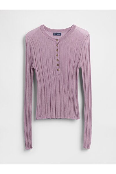 GAP Kadın Mor Transparan Fitilli Henley Kazak