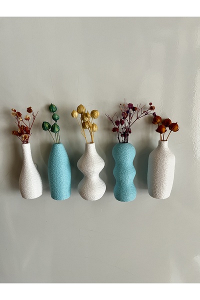 SERÜVENTR Miniflora - 5'li Magnetli Mini Vazo - Beyaz & Açık Mavi - Buzdolabı...