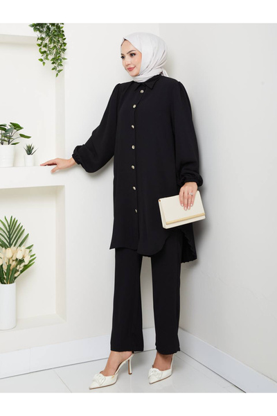 Esre Store 4543 - Σετ δύο τεμαχίων με πιέτες και λεπτομέρειες, μαύρο, κατάλλη...