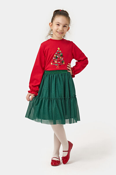 Minipodyum طقم ملابس للفتيات لعيد الميلاد مع تنورة تول وكرة زينة