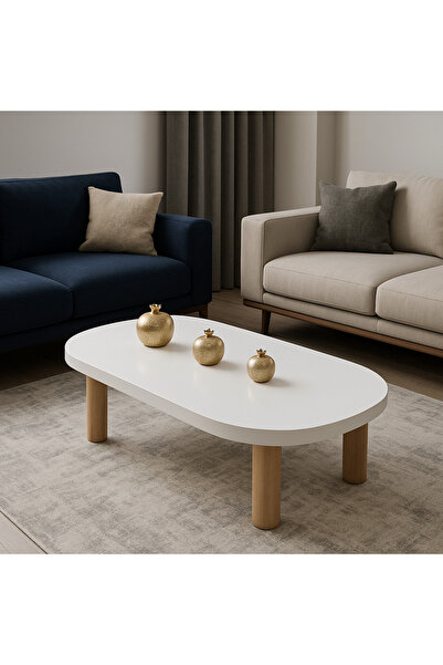 Arvessohome Oval 120x60 cm Bohem Ahşap Ayaklı Kalın Kenarlı Orta Sehpa