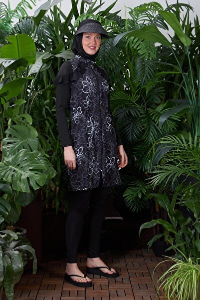 Moodbasic Desenli Tesettür Mayo Sw36.164 - Siyah