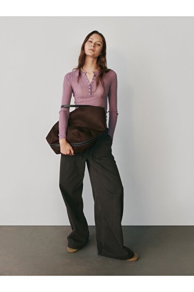 GAP Kadın Mor Transparan Fitilli Henley Kazak