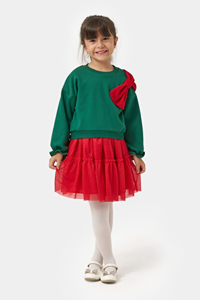 Minipodyum Glittery Tulle Skirt Christmas Outfit Girls' Top and Bottom Set