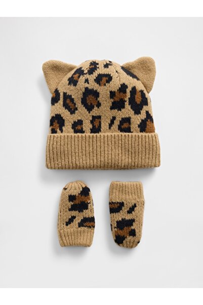 GAP Bebek Kahverengi CashSoft Leopar Bere & Eldiven Seti