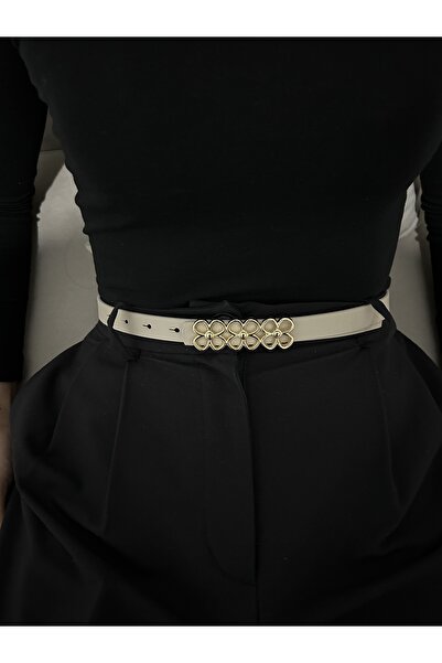 LİA KEMER Mythic Papatya Gold Buckle Model Women's Belt Waist Belt Coat Belt Dress Belt Trouser Belt