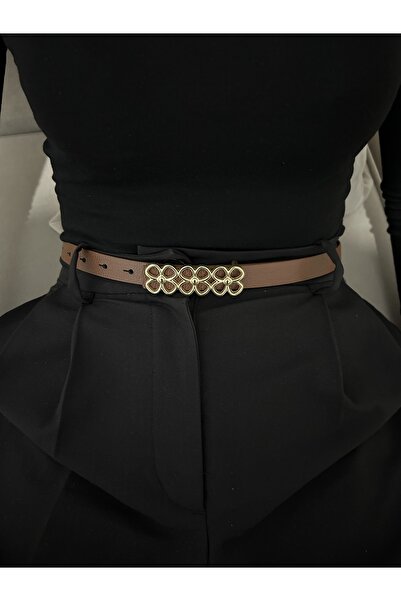 LİA KEMER Mythic Papatya Gold Buckle Model Women's Belt Waist Belt Coat Belt Dress Belt Trouser Belt