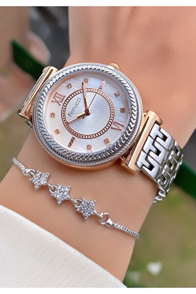Ferrucci Women's Wristwatch Steel Band Rose Silver Color – Stylish and Elegant Design with Stone Star Bracelet Gift