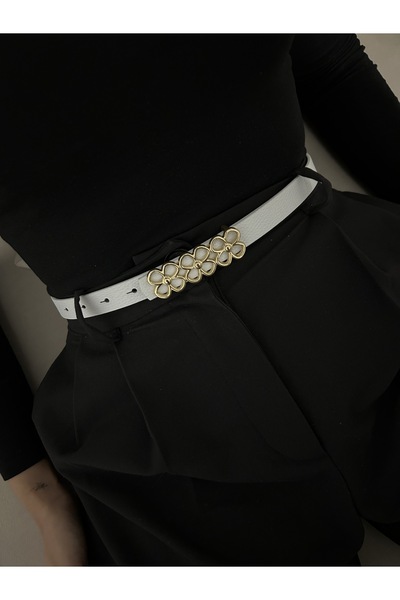 LİA KEMER Mythic Papatya Gold Buckle Model Women's Belt Waist Belt Coat Belt Dress Belt Trouser Belt