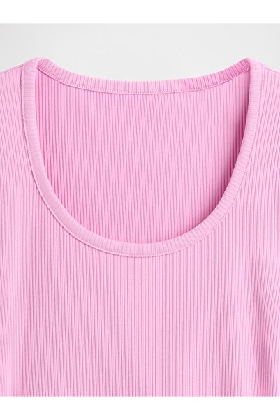 GAP Kadın Pembe Modern Fitilli Crop T-Shirt