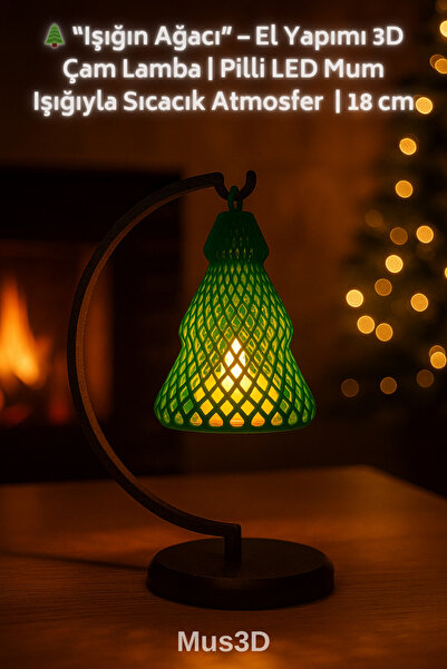 Mus3D 🌲 “Işığın Ağacı” – El Yapımı 3D Çam Lamba | Pilli LED Mum Işığıyla Sıc...
