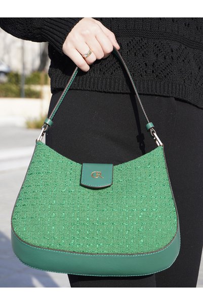 Ceery Siempra Green Genuine Leather Detailed Gold Accessory Women's Shoulder Bag