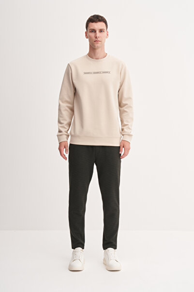 Cazador 53270 Бежова мъжка блуза с принт отпред и редовна кройка