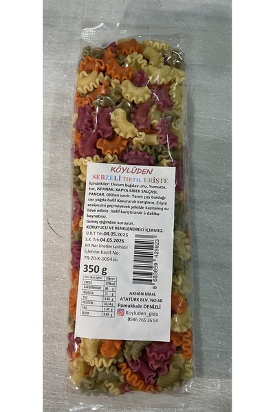 köylüden erişte Erişte Sebzeli Tırtıl 350 gr Köylüden Marka