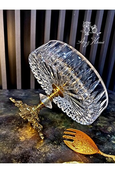AYZ HOME Cut Crystal Gold Metal Stand Presentation Bowl 19 cm 100% Handmade
