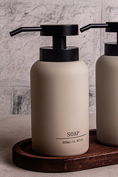 Amandus Nome - 3 Parça Taş Sıvı Sabunluk Bulaşık Deterjanı Şişesi Standlı Sabunluk 350 ml