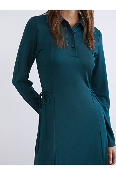 LC Waikiki Petrol Shirt Collar Tie Detail Dress