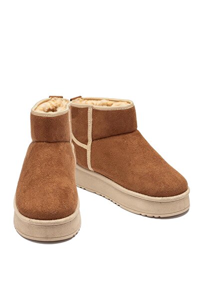 lady classy Kadın Taba Süet Bot Içi Kürklü Bilekte Kısa Topuklu Taban Kışlık Bot